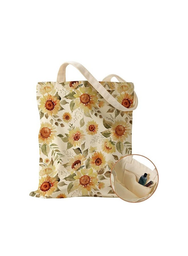 Printed Canvas Tote Bag with Inner Pocket, Foldable Shopping Bag - Image 1